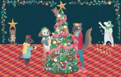 Animals Dressing Tree Gold Foil Christmas Petite Card Pack