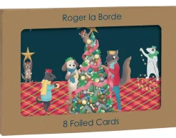 Animals Dressing Tree Gold Foil Christmas Petite Card Pack