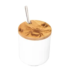 Bee Oak & Ceramic Jar & Spoon Set Dish