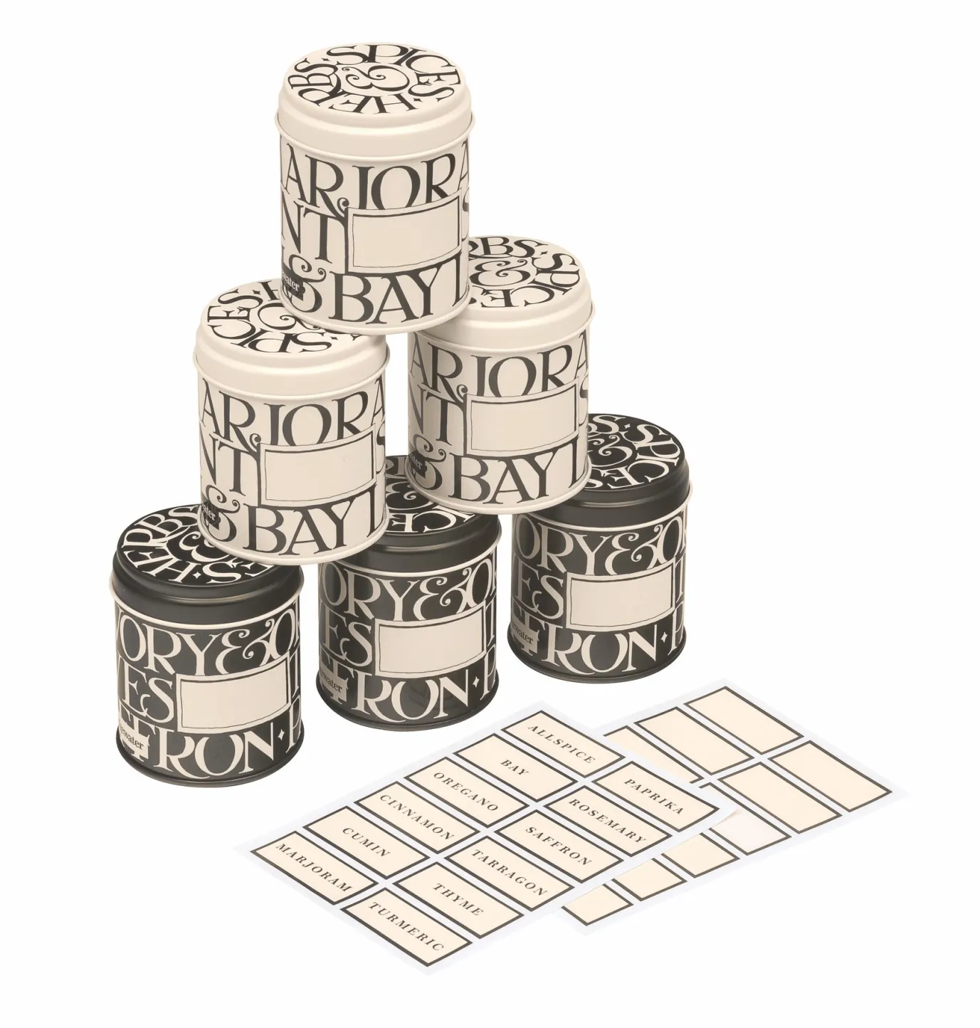 Black Toast Set of 6 Herb/Spice Tins