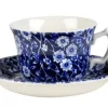Blue Calico Teacup and Saucer