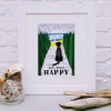 Chocolate Dog + Beach = Happy Print Framed