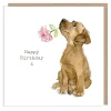 Chocolate Labrador with Pink Rose "Happy Birthday" Greetings Card