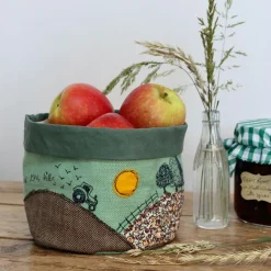 Country Life Embroidered Art Pot
