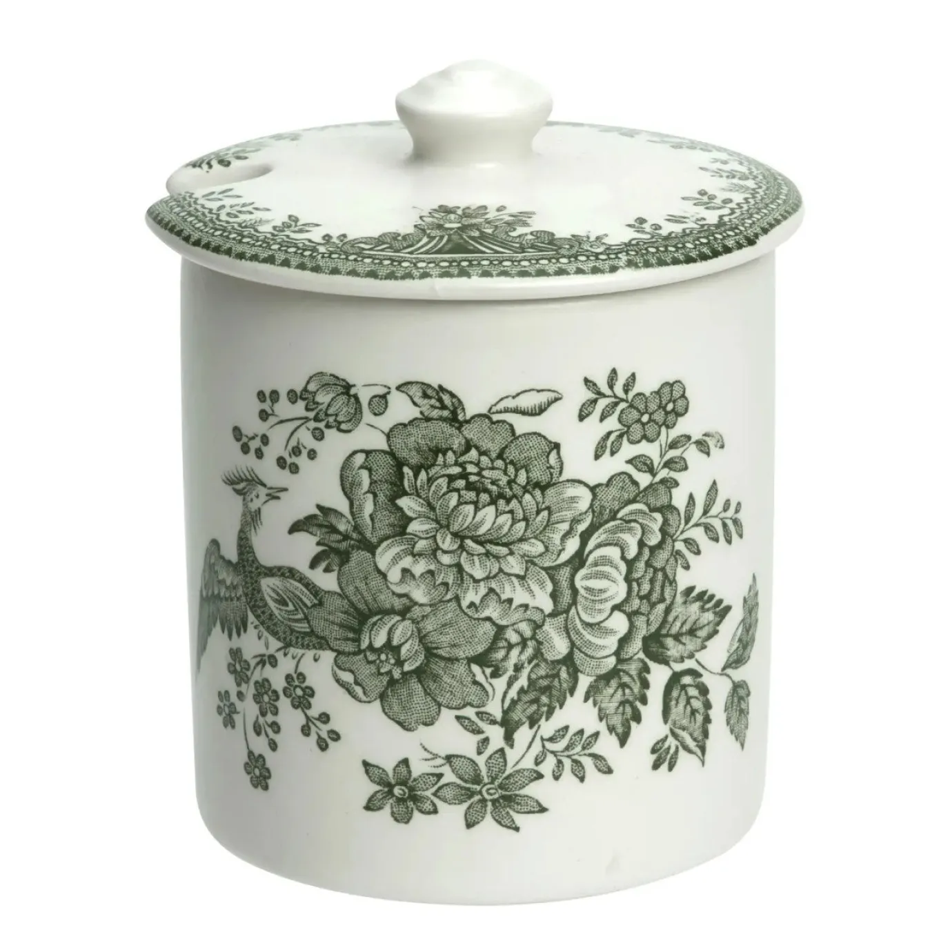 Dark Green Asiatic Pheasants Covered Jam/Sugar Pot