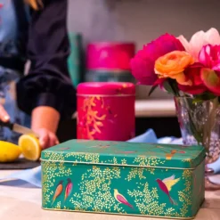 Green Birds Deep Rectangular Tin by Sara Miller