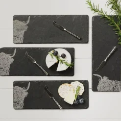 Highland Cow Mini Slate Cheese Board & Knife Set of 4