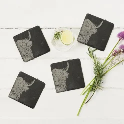 Highland Cow Slate Coasters- Set of 4
