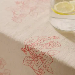 Linen Blend Strawberries Table Cloth