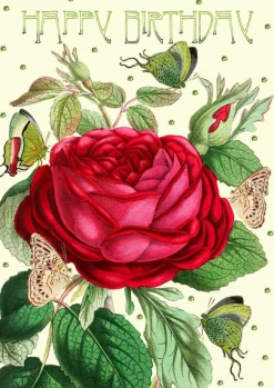 Rose Glitter Birthday Card