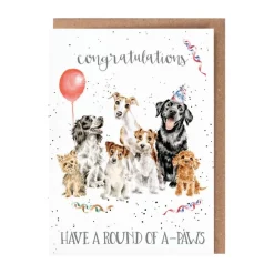 'Round of A-Paws' Birthday' Dog Congratulations Greetings Card