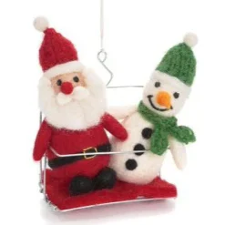 Santa & Snowman in Ski Chair Lift Felt Decoration