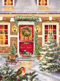 Snowy Village Advent Calendar Card