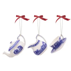 Spode Blue Italian 3 Piece Tea Set Ornaments