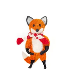 Tod Fox Holding Wearing a Stripy Scarf Felt Decoration
