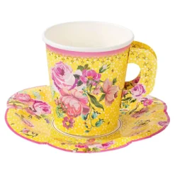Vintage Paper Teacups and Saucers Set - 12 pack
