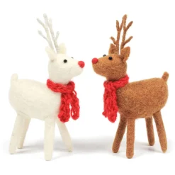 White & Brown Standing Reindeer Pair Felt Decoration