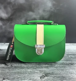 Zatchels Handmade Leather Olympia Bag - Classic Green & Cream