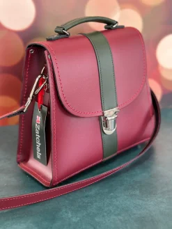Zatchels Handmade Leather Kensington Handbag -Oxblood with Ivy Green Contrast